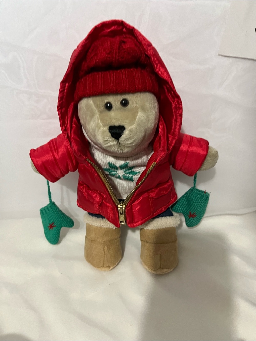 Starbucks Plush Bear 51st 2006 Bearista in Red Hooded Jacket with Green Mittens